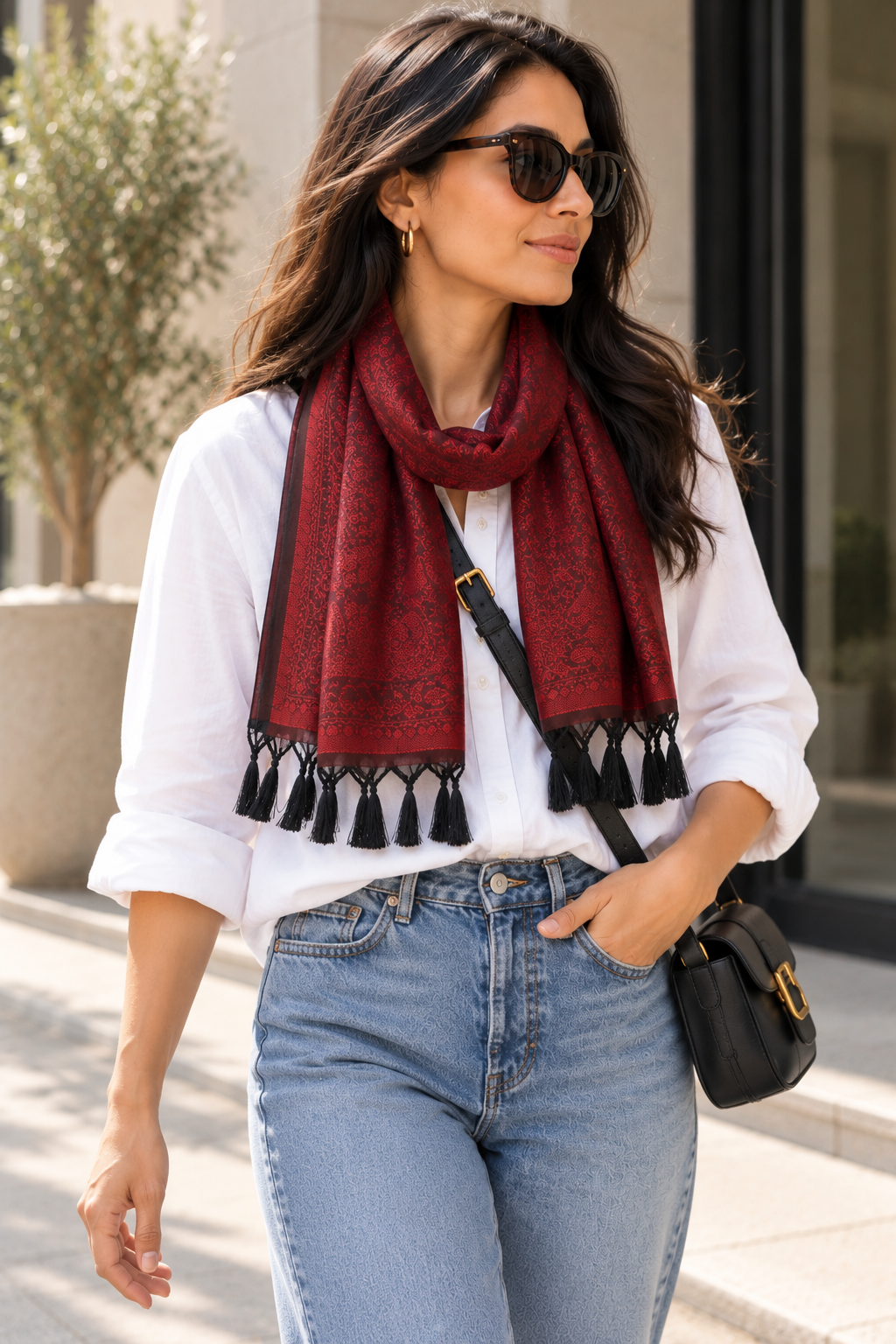 Burgundy Paisley Banana Silk Scarf