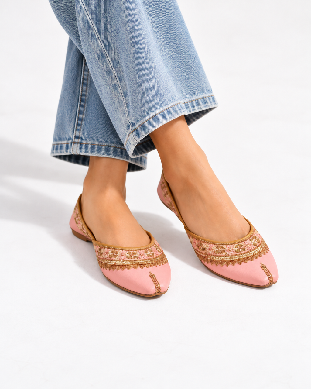 Rose Gold Embroidered Ballet Flats