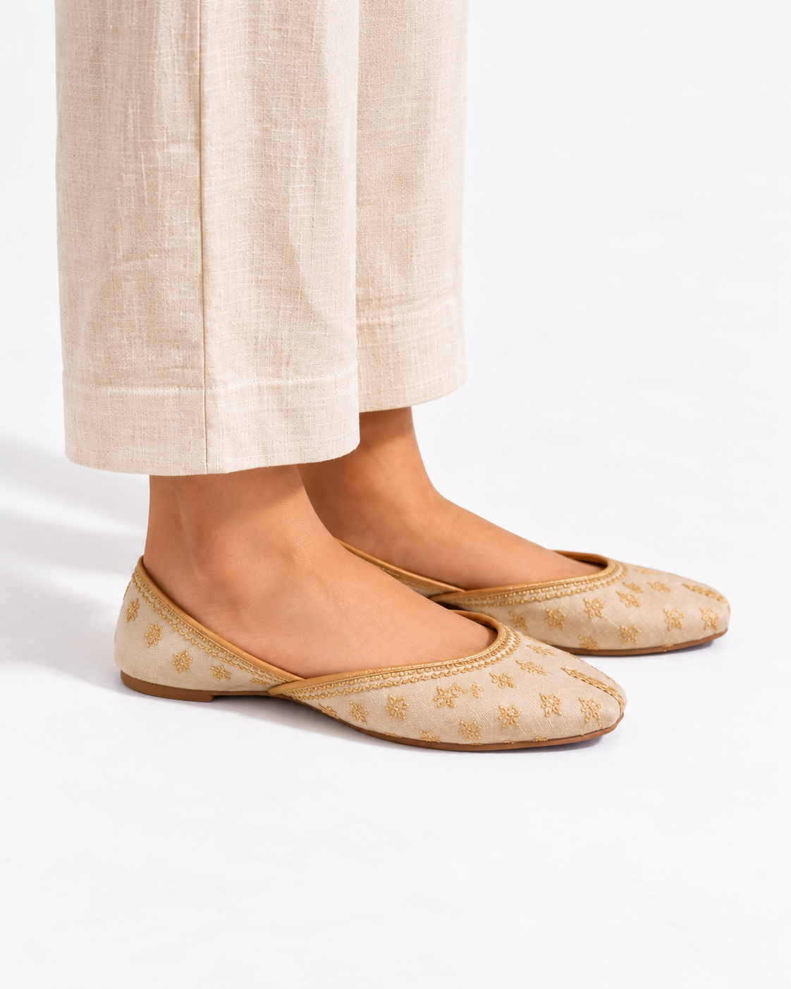 Golden Willow Embroidered Ballet Flats