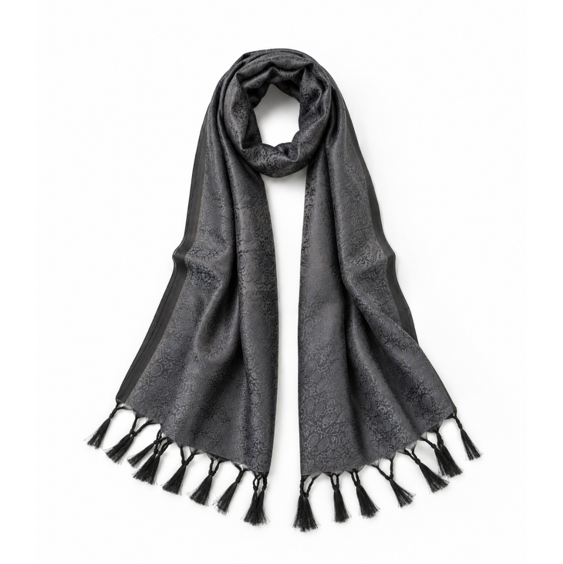 Charcoal Paisley Banana Silk Scarf