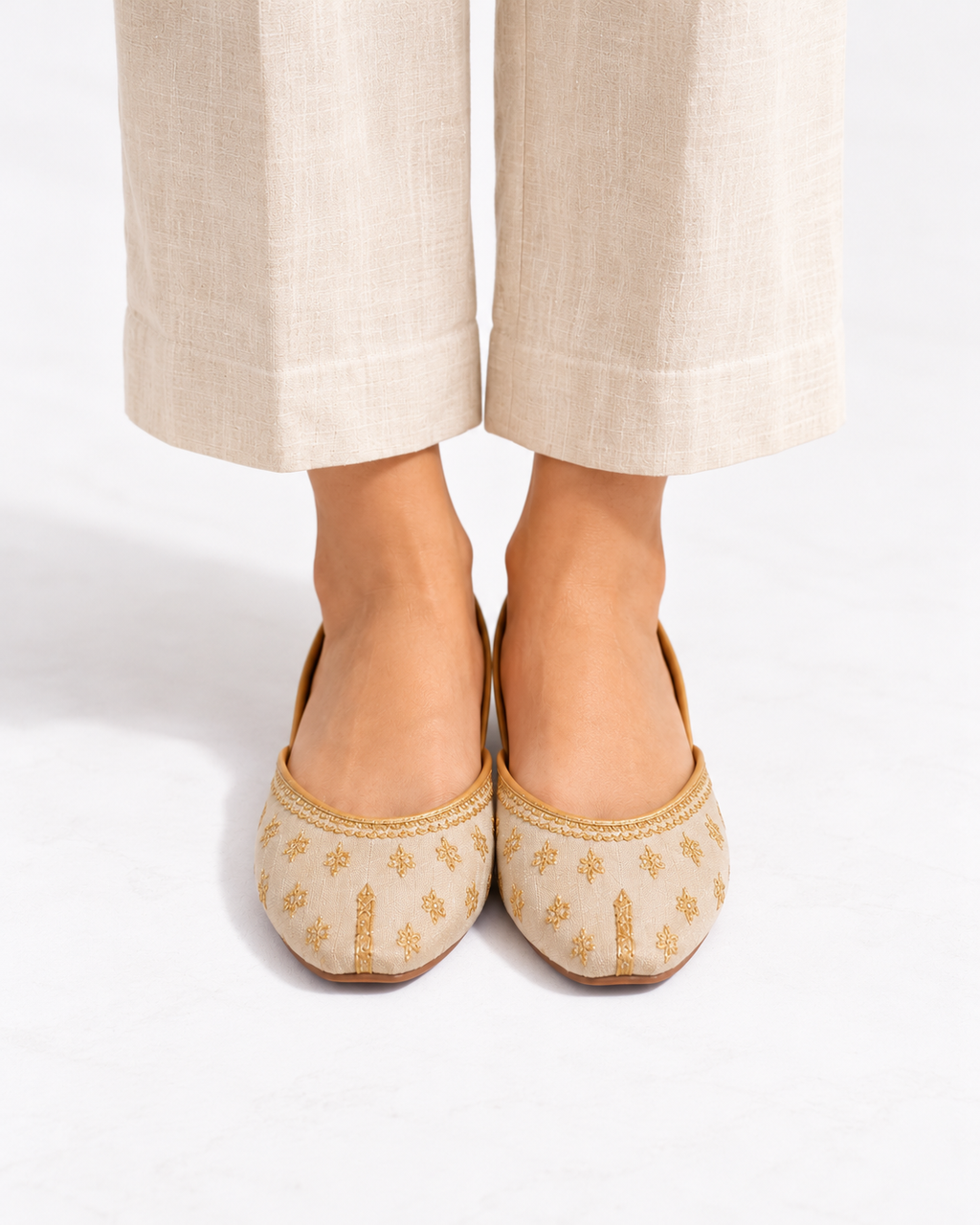 Golden Willow Embroidered Ballet Flats