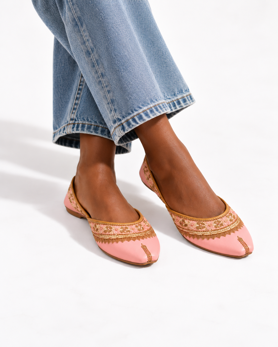Rose Gold Embroidered Ballet Flats