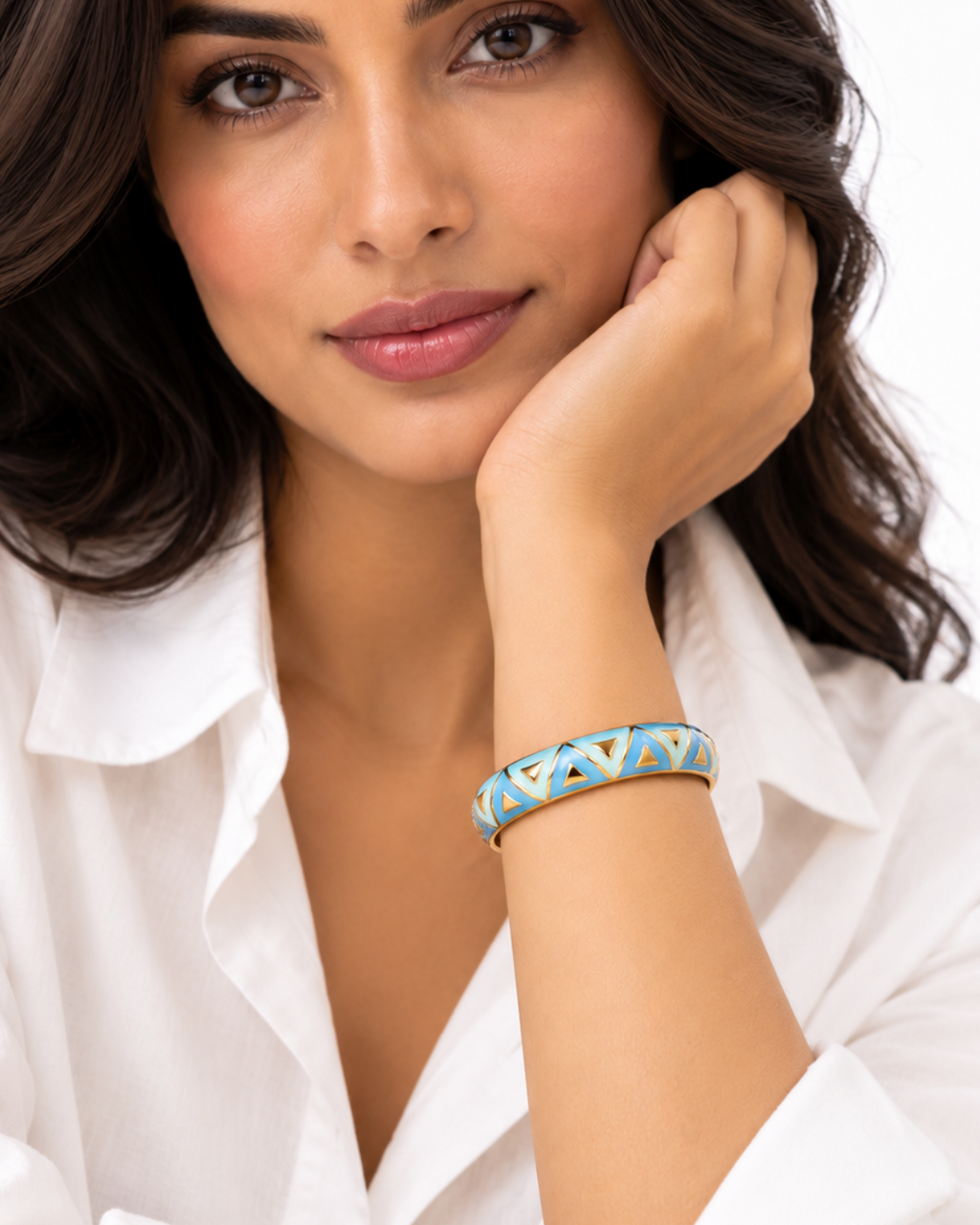 WildFlower Hinged Bracelet - Cheveron Blue