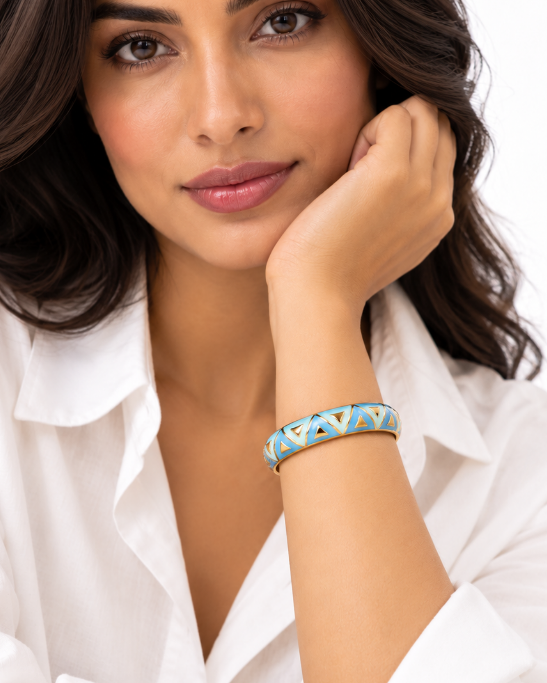 WildFlower Hinged Bracelet - Cheveron Blue