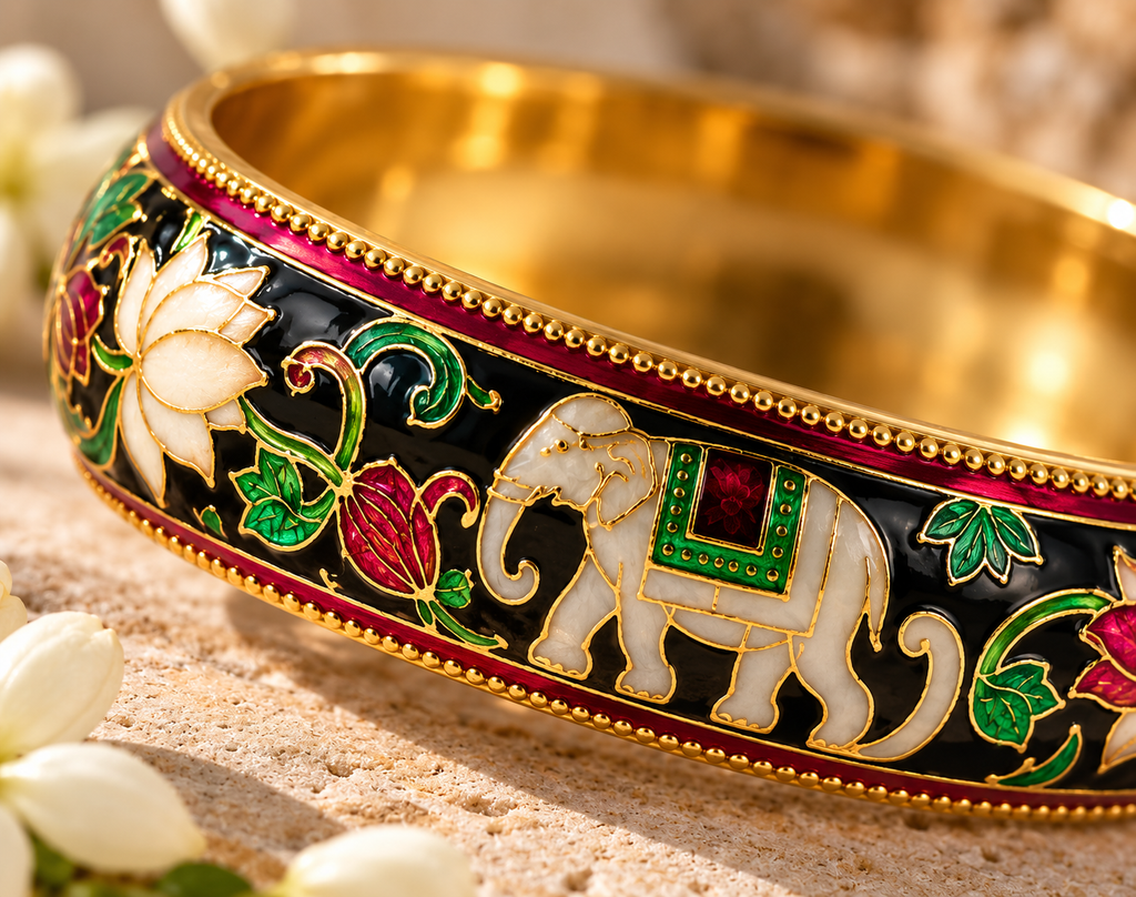 Emerald Elephant Meenakari Bangle