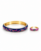 Navy Pink Hinged Bangle & Ring Set