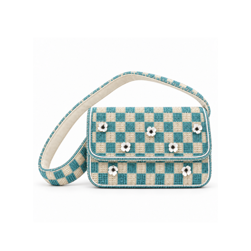 Blue Check Daisy Shoulder Bag