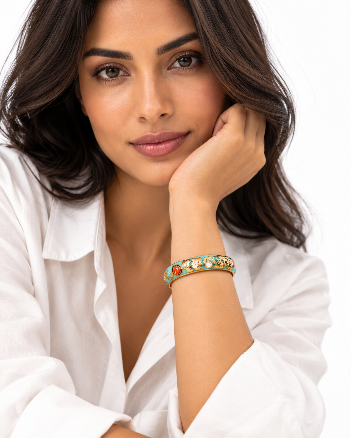 WildFlower Hinged Bracelet - Floral Aqua
