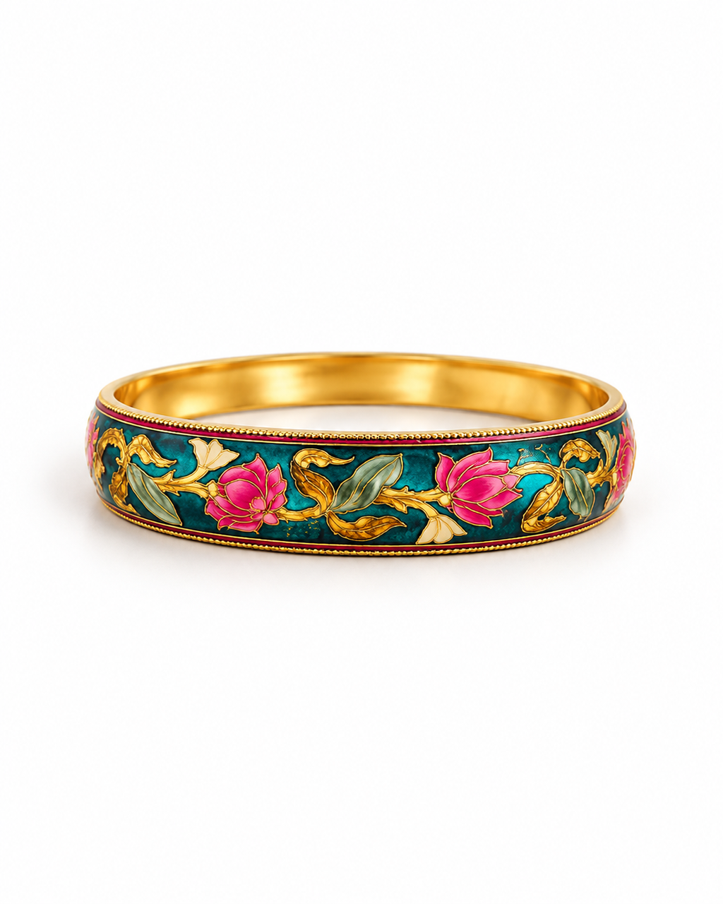 Teal Lotus Floral Bangle