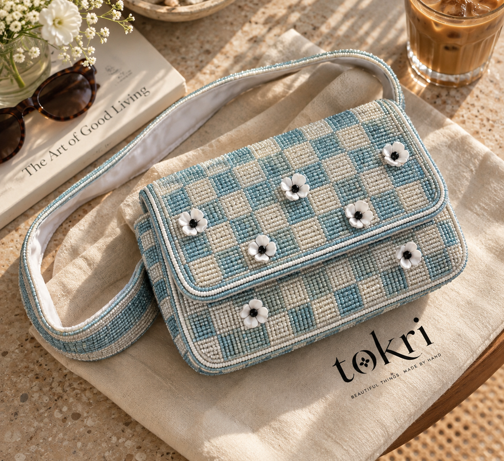 Blue Check Daisy Shoulder Bag