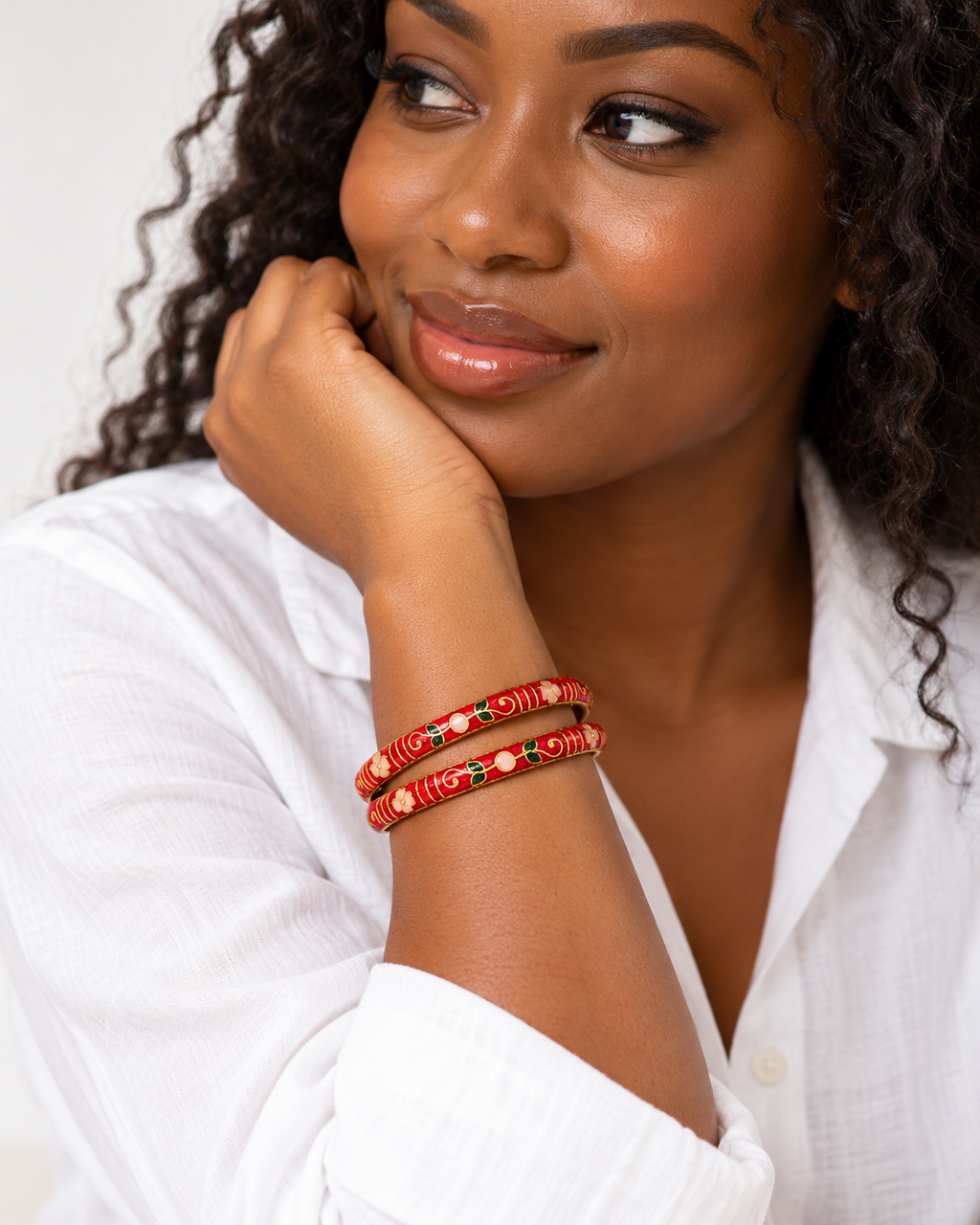 Scarlet Bloom Meenakari Bangle Set