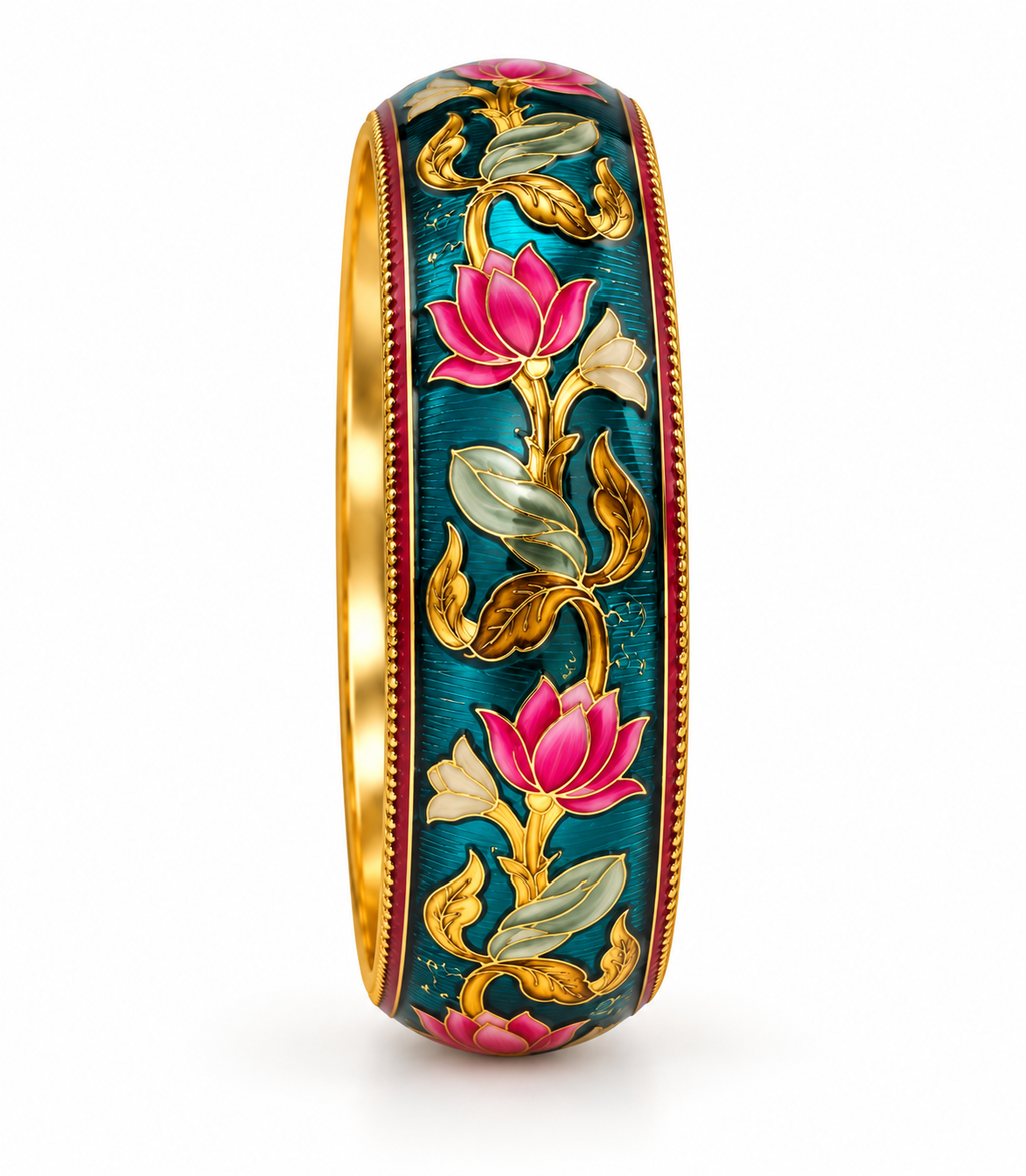 Teal Lotus Floral Bangle