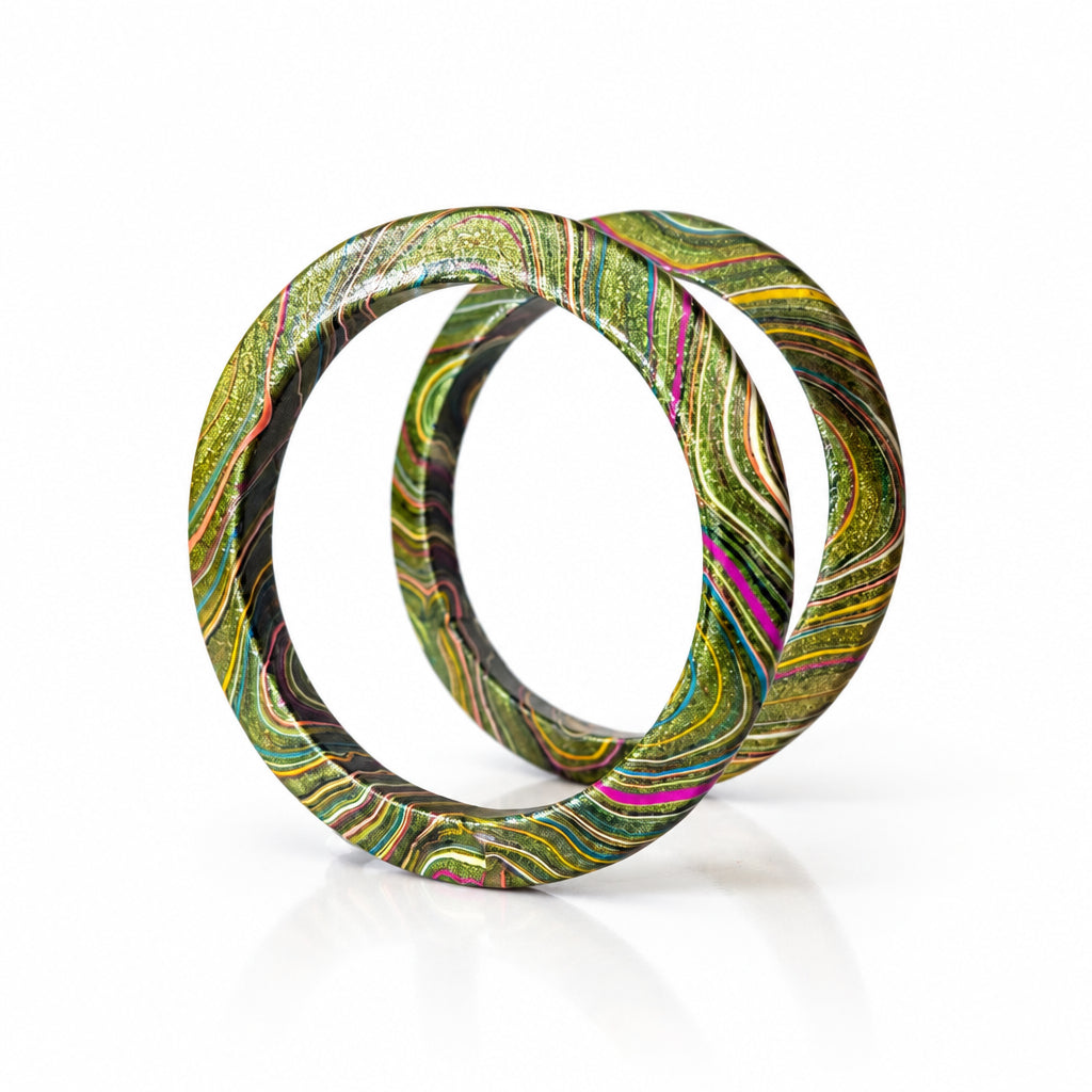 Olive Mosaic Lac Bangle Set