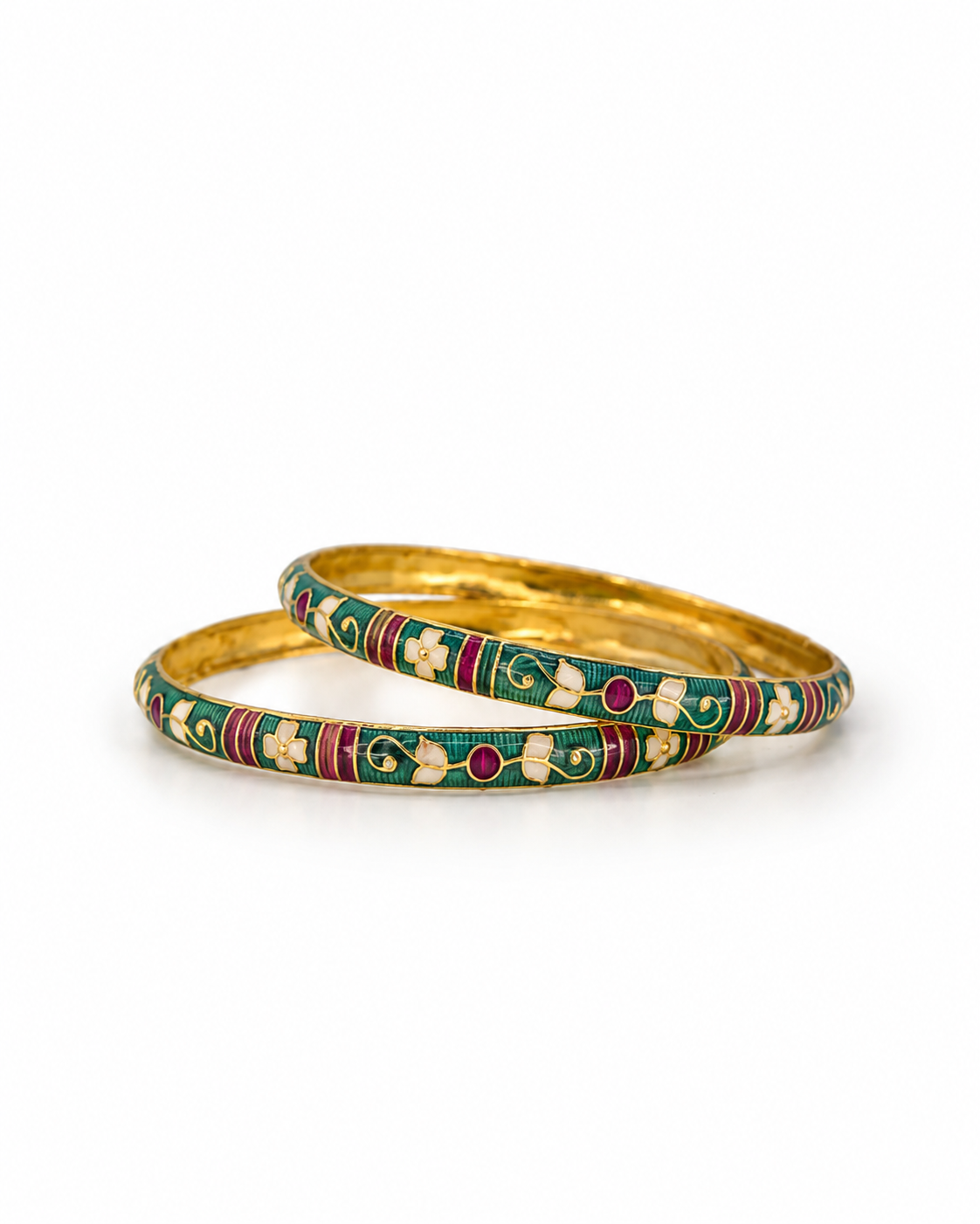 Emerald and Magenta Meenakari Bangle Set