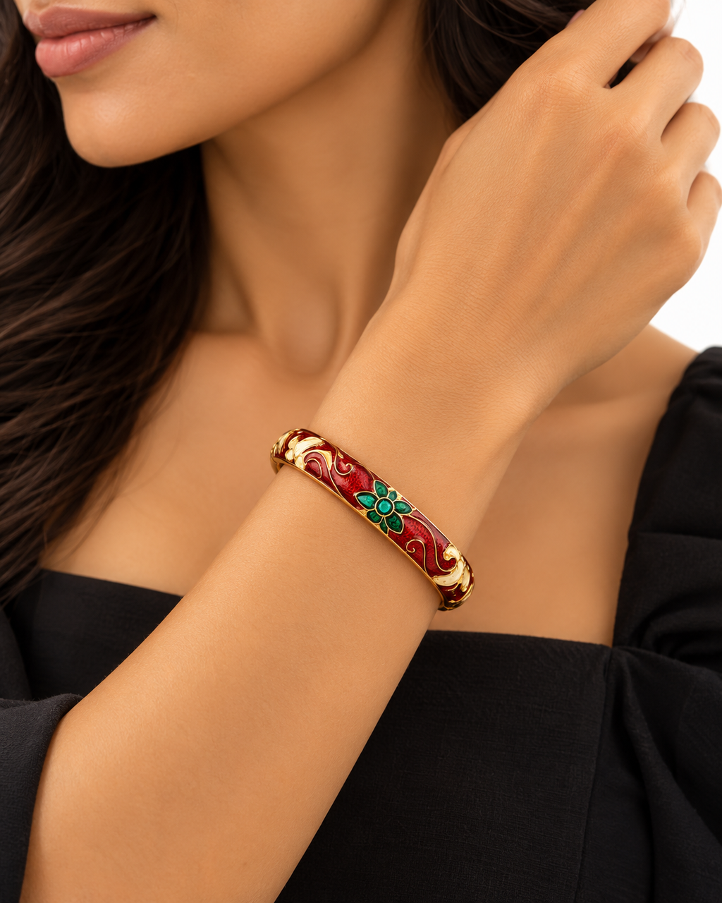 WildFlower Hinged Bracelet - Crimson Red